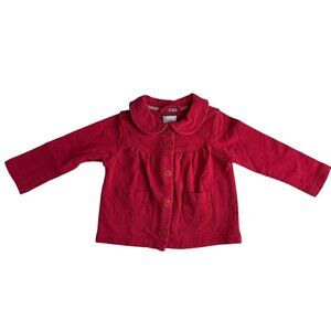 Vintage KIDS Janie and Jack Toddler Girl Red Button-Up Cardigan With Pockets 2T